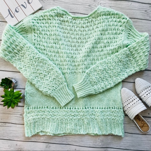 Free People Oversized Mint Open-Knit Sweater NWOT - Picture 4 of 6